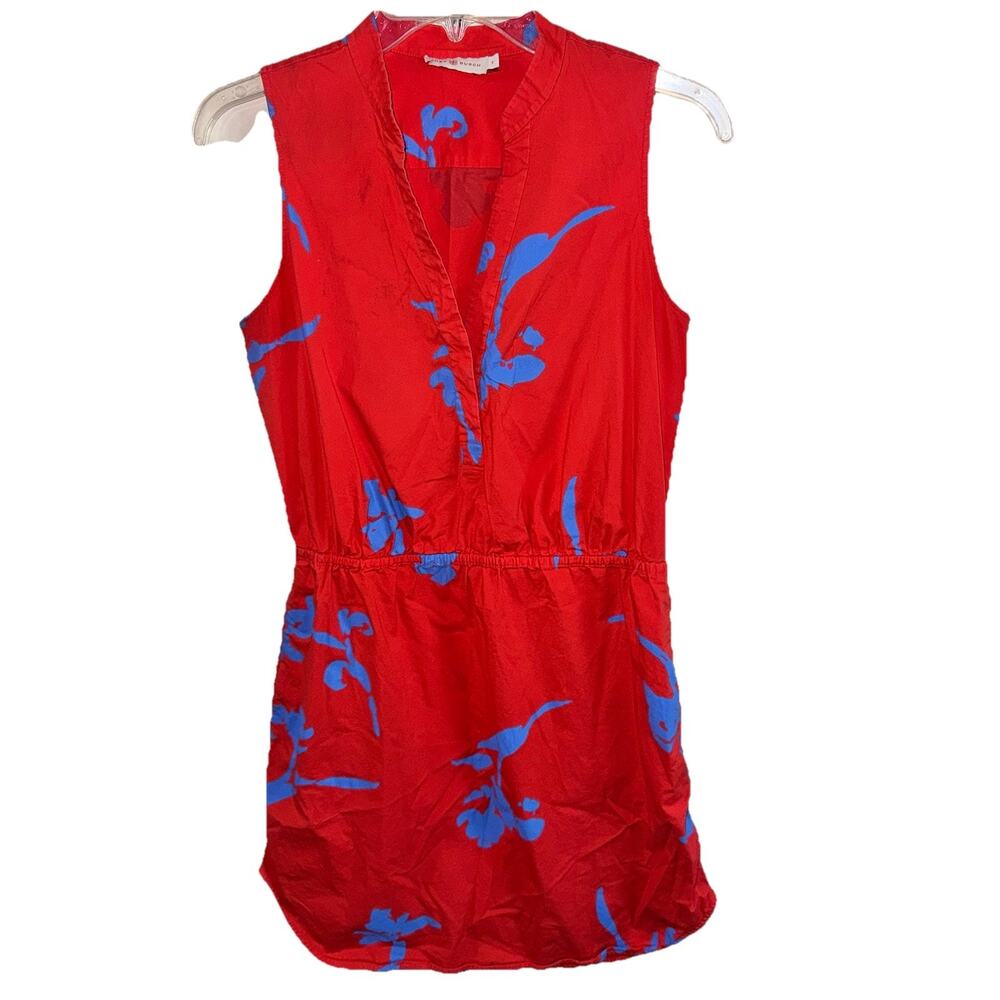 Tory Burch Chelsea Garden Port Sleeveless Mini Dress Red Blue Floral Print sz 6